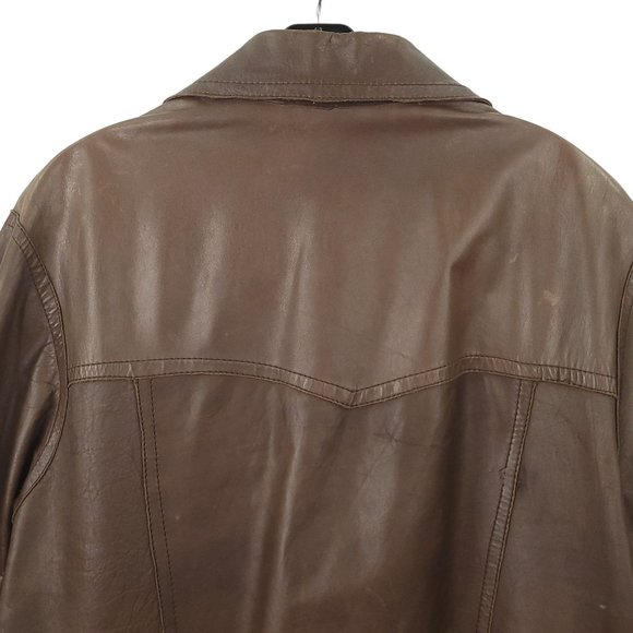 Vintage Brown Leather Snap Front Jacket Men L Made in England Flap Slash Pockets - Picture 16 of 16